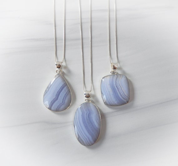 Blue Lace Agate Crystal Necklace | Celestial Stones Australia