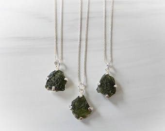 Moldavite Necklace, Raw Green Gemstone, Sterling Silver Authentic Meteorite Necklace, Genuine Moldavite, Healing Stone, GemStoneAppeal, GSA