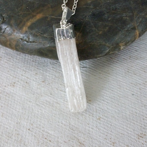 Selenite Necklace Sterling Silver • White Selenite Pendant • Gemstone Point Necklace • Natural Selenite Stone • Gift for Crystal Lover