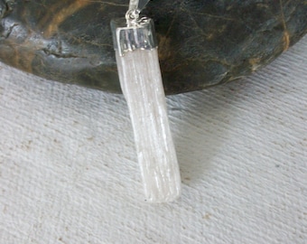 Selenite Necklace Sterling Silver • White Selenite Pendant • Gemstone Point Necklace • Natural Selenite Stone • Gift for Crystal Lover