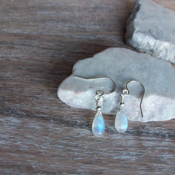 Rainbow Moonstone Earrings, Sterling Silver Moonstone Earring, Blue Moonstone Earring, Simple Earring, June Birthstone, Gemstone Appeal, GSA