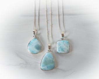 Echte larimar-ketting sterlingzilver • Caribische larimar-hanger natuurlijke edelsteen • handgemaakte sieraden cadeau • Dominicaanse stenen sieraden