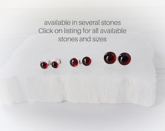 Round Gemstone Stud Earrings, Birthstone 925 Silver Studs, Genuine Gemstone Earring Sets, Sterling Bezel Studs, Gemstone Appeal, GSA