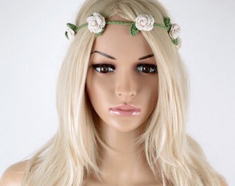 Floral Headband: Crochet Boho Flower Crown, Spring Festival Headpiece