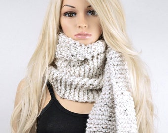 Cream Acrylic Fringe Scarf: Super Soft Knit Scarf