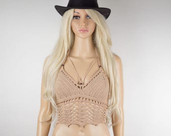 Crochet Halter Crop Top: Soft Cotton Boho Festival Top