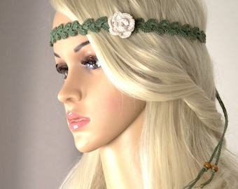 Crochet Floral Headband: Bohemian Mercerized Cotton Hair Accessory