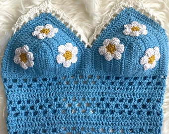 Crochet Crop Top, Festival Crop Top, Cute Halter Top, Boho Crop Top, Cloud Bralette, Gypsy Crop Top, Crochet Top, Sky Blue Cloud Crop Top