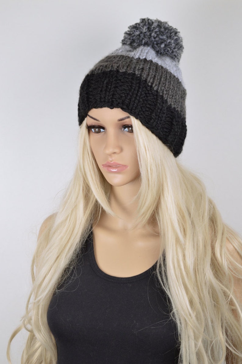 Pom Pom Hat Beanie Hat Winter Hat Knit Hat Pom Pom Beanie 3 Color Beanie Hat