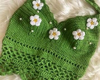 Crochet Daisy Flower Crop Top: Boho Festival Bralette