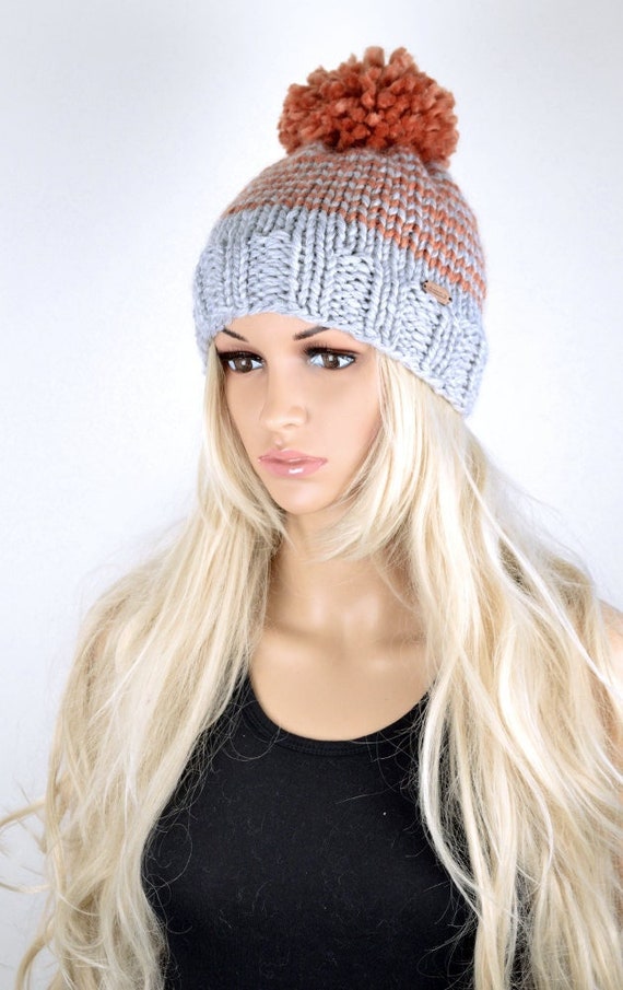 New hand knitted women’s beanie hat size S/ M Wool Acrylic blend warm Hand Knitted Wool Blend Women main image 3