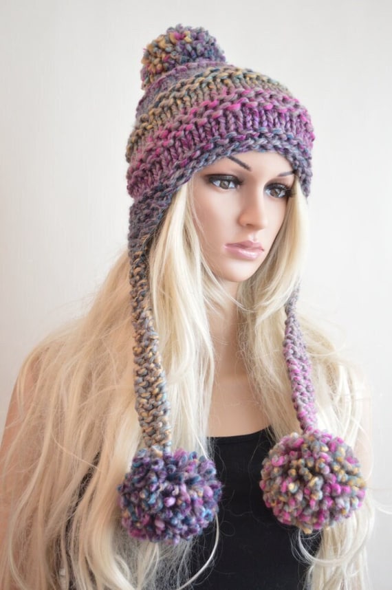 Handmade Wool Chullo Hat: Colorful Pom Pom Knit Earflap, Earflap