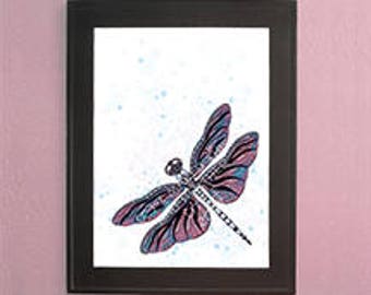 Mystic Dragonfly Original Mixed Media Illustration Color Print (Multiple Sizes Available), Animal Drawing, Nature Wall art