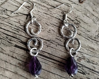 Amethyst Swirl Silver Earrings