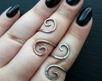 MADE TO SIZE Silver or Copper Patterned Swirl Simple Ring | Gothic, Tribal, Boho Jewellery