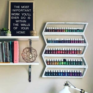 Oil shelf, oil storage, Essential oils, nail polish rack, wood arrow, bath beauty, nail polish shelf, oil rack, chevron, shelf