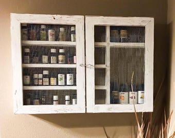 Essential oil display, Farmhouse decor, Rustic Medicine cabinet, oil shelf, bathroom cabinet, oil storage, hanging shelf, nail polish rack