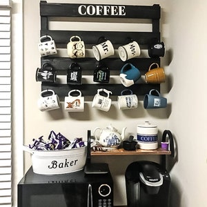 Coffee cup rack, Kitchen organizer, coffee cup holder, Coffee bar, mug holder, housewarming gift, kitchen decor, mug rack, farmhouse decor
