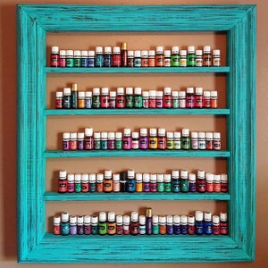 Turquoise home decor, Oil shelf, Nail polish shelf, CBD oil shelf, CBD storage, oil storage, farmhouse decor, oil display, nail polish rack image 1