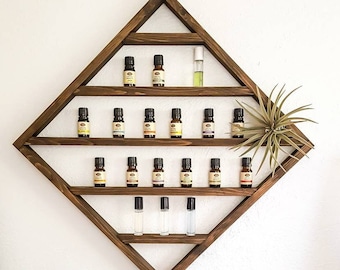 Handmade Wood Essential Oil Shelf: Geometric Boho Decor