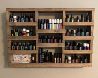 Rustic Wood Essential Oil Shelf: Wall Mounted Apothecary Display