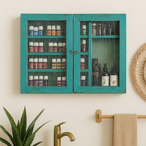 Wood medicine cabinet, oil shelf, eo storage display, bathroom cabinet, farmhouse decor, apothecary cabinet, oil storage, cabinet