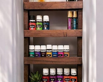 Essential Oil Shelf, oil rack, wood shelf, oil storage, EO storage, hanging wall shelf, farmhouse decor, kitchen decor, bathroom decor
