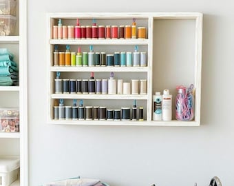 Wood Thread Spool Organizer: Farmhouse Sewing Room Decor