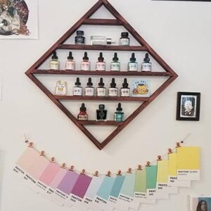 Handmade Diamond Wood Shelf: Essential Oil Rack, Art Studio Decor, Nail Polish organizer