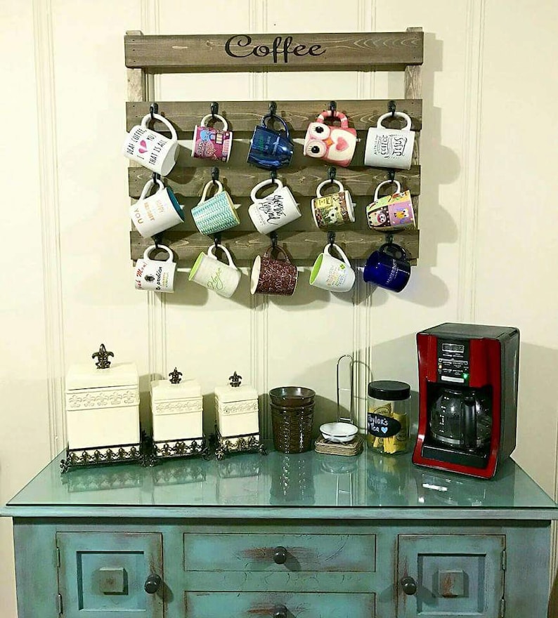 Coffee cup rack, Kitchen organizer, wedding, Coffee bar, holder, mug holder, housewarming gift, kitchen decor, mug rack, farmhouse kitchen zdjęcie 3