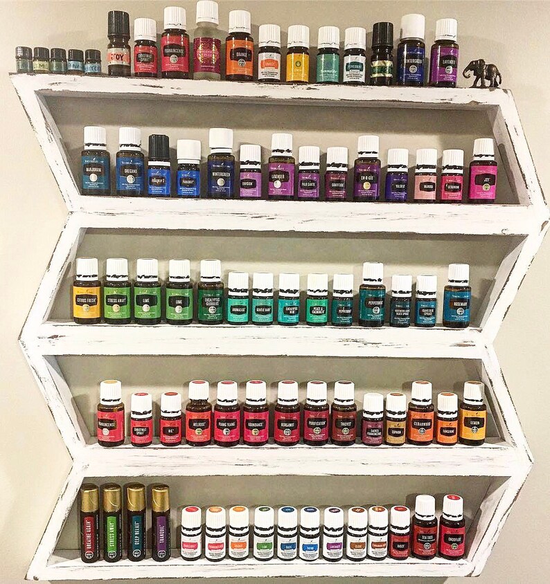 Nail polish shelf, nail polish rack, arrow shelf, essential oil shelf, dorm room decor, boho decor, wood shelf, oil rack image 2