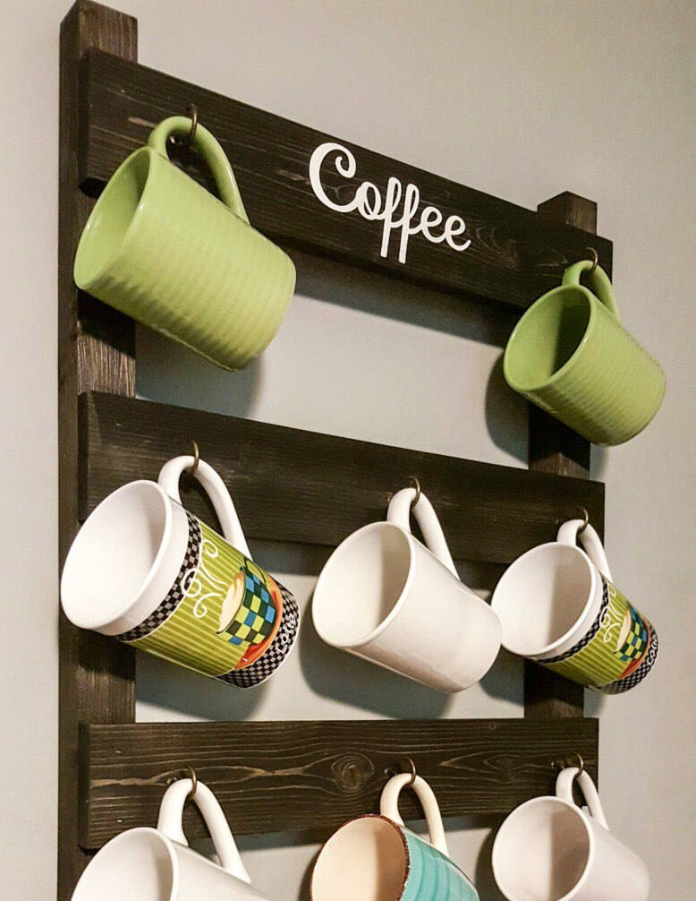 Estante para tazas de café, Organizador de cocina, Portavasos de café,  Barra de café, Soporte para tazas, Regalo para el hogar, Decoración de la  cocina, Estante para tazas, Decoración de la granja 