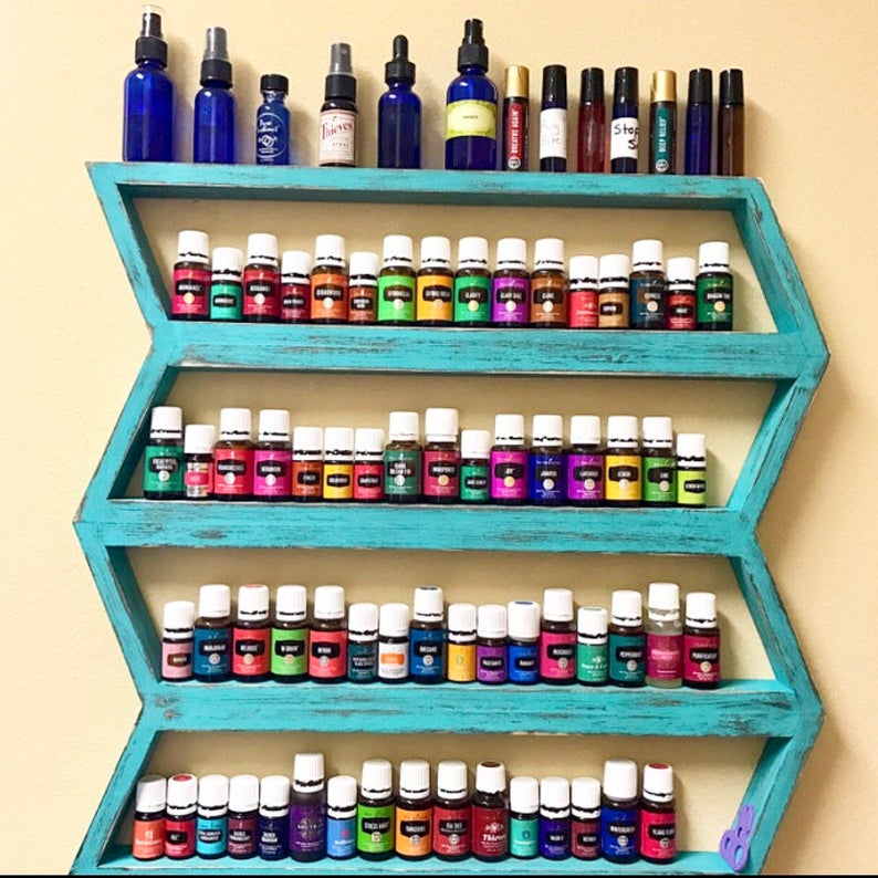 Nail polish shelf, nail polish rack, arrow shelf, essential oil shelf, dorm room decor, boho decor, wood shelf, oil rack image 1