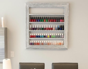 Large Wood Nail Polish Shelf, Farmhouse Nail Bar Decor