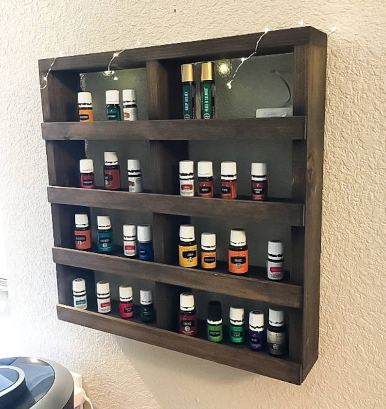 Essential oil shelf, Essential oil Storage, Essential Oil rack, Essential Oil Display, apothecary cabinet, nail polish display, wood shelf image 2