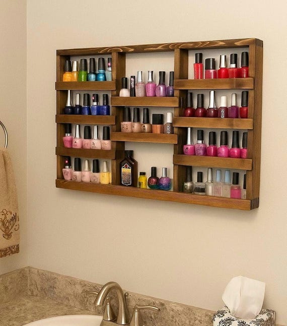Wood Nail polish Shelf: Essential Oil Rack, gift for her,