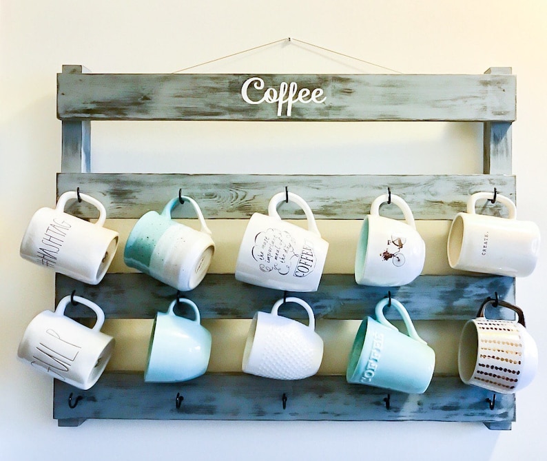 Coffee cup rack, Kitchen organizer, wedding, Coffee bar, holder, mug holder, housewarming gift, kitchen decor, mug rack, farmhouse kitchen image 5