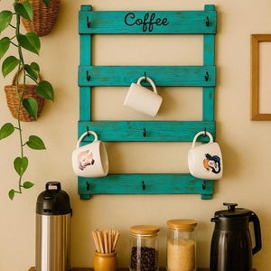 Coffee cup holder, coffee mug holder, tea cup rack, coffee bar, housewarming gift, kitchen decor, coffee, cup mug rack