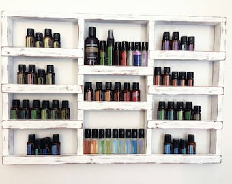 Rustic Wood Essential Oil Shelf: 70-Bottle Display