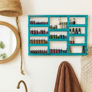 Wall-Mounted Wood Essential Oil Shelf: Rustic Nail Polish Storage