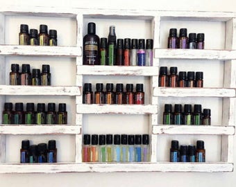 Rustic Wood Essential Oil Shelf: Hanging Display Rack