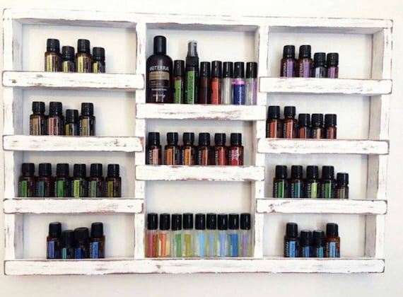Rustic Wood Essential Oil Shelf: Hanging Nail Polish Display