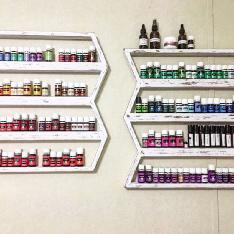 Nail polish shelf, nail polish rack, arrow shelf, essential oil shelf, dorm room decor, boho decor, wood shelf, oil rack image 3