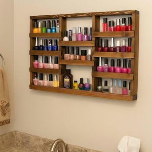 Wood Bathroom Shelf, Nail polish organizer, shelf for essential oil bottles, oil storage, oil rack, nail polish holder, nail polish rack