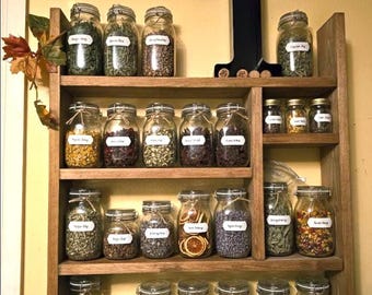 Large Wood Apothecary Shelf | Tea Organizer | Medicine cabinet | Spice & herb display rack
