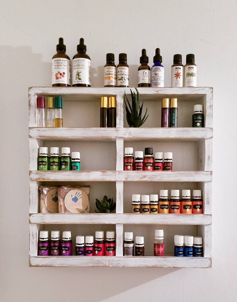 Essential oil shelf, Essential oil Storage, Essential Oil rack, Essential Oil Display, apothecary cabinet, nail polish display, wood shelf image 1