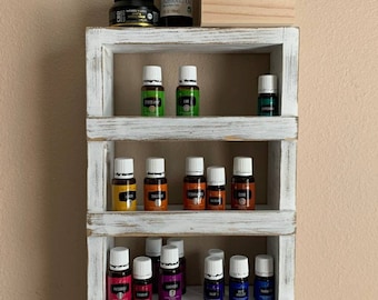 Rustic Wood Essential Oil Shelf: Hanging Display Rack