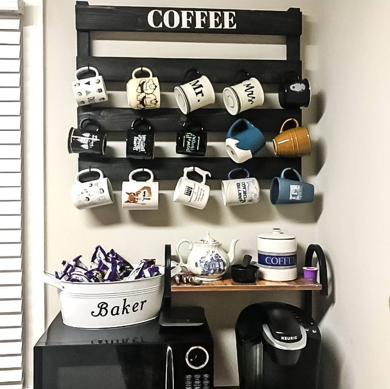 Coffee cup rack, Kitchen organizer, wedding, Coffee bar, holder, mug holder, housewarming gift, kitchen decor, mug rack, farmhouse kitchen image 1