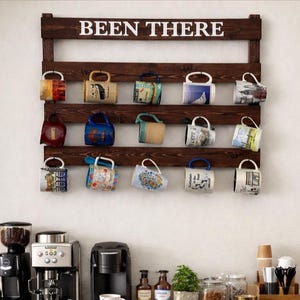 Been There Coffee Cup Display Shelf: Farmhouse Coffee Bar Decor