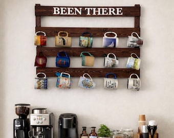 Been There Coffee Cup Display Shelf: Farmhouse Coffee Bar Decor